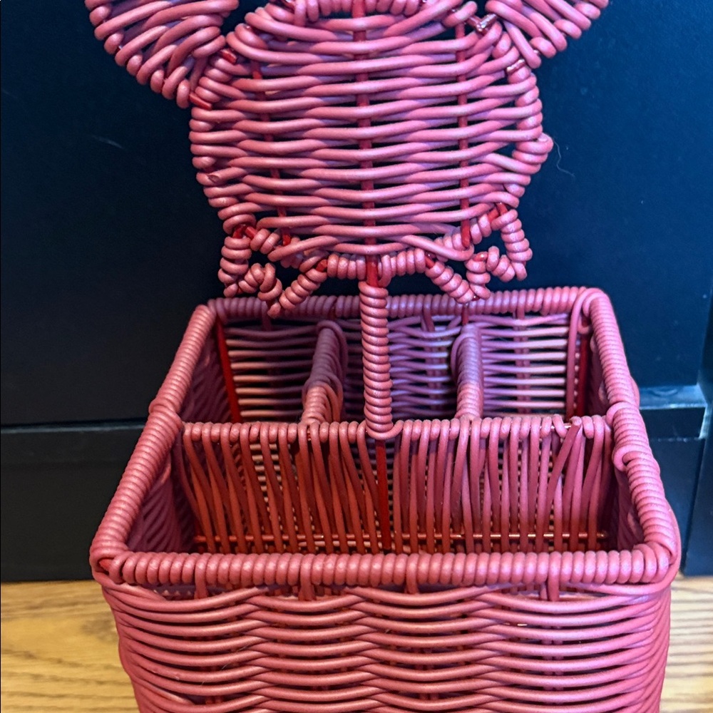 Pink Woven Rattan Desk Organizer - Brand Unknown